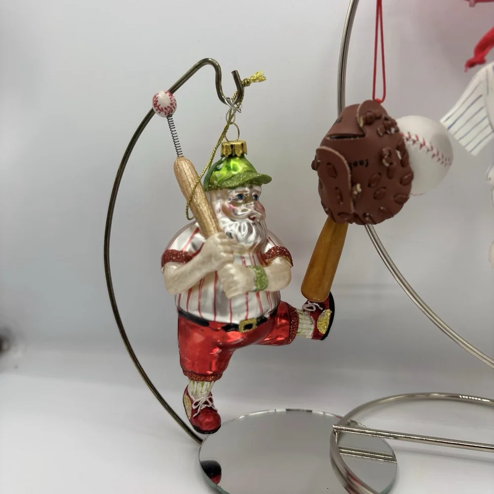 NY Yankees MLB Christmas Ornament Lot 5 Glass Santa Bear Jersey Baseball Decor